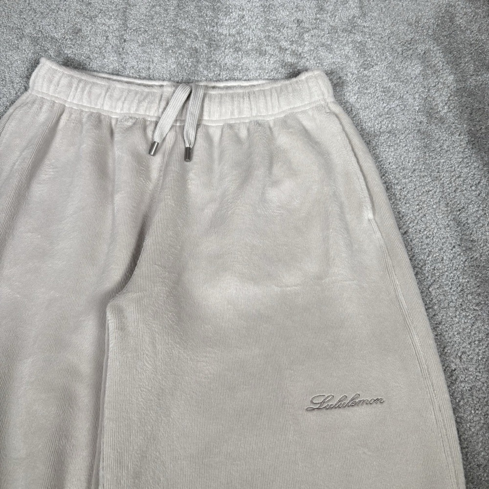 Lululemon Plush Velour Mid Rise Pants Womens XS Beige Cream Wide Leg Baggy Logo - Picture 2 of 8